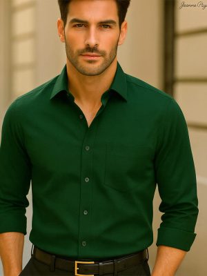 BOTTLE GREEN - Premium Kasturi Cotton Hybrid Shirt