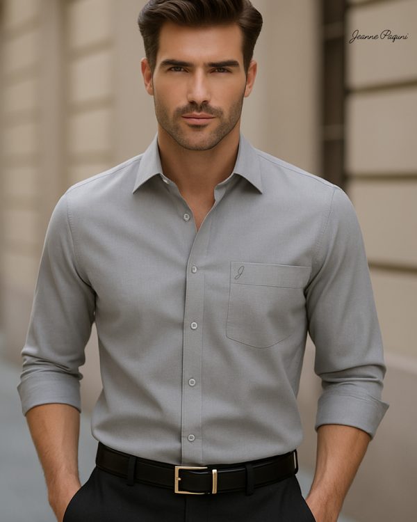 Jeanne Paquin Premium Satin-Weave Shirt-Light Grey