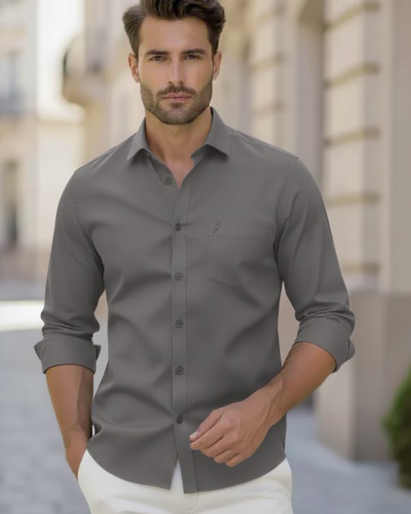 Jeanne Paquin Premium Satin-Weave Shirt-Light Grey