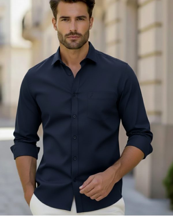 NAVY BLUE - Premium Kasturi Cotton Hybrid Shirt