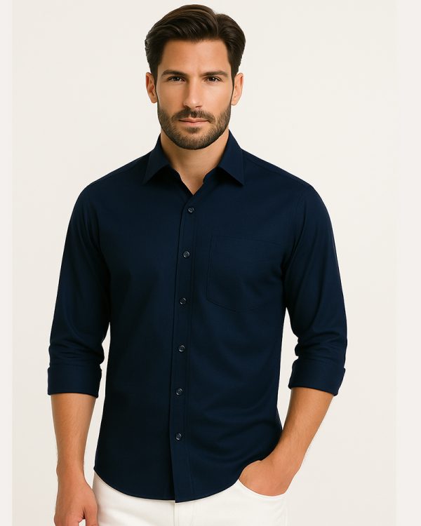 NAVY BLUE - Premium Kasturi Cotton Hybrid Shirt