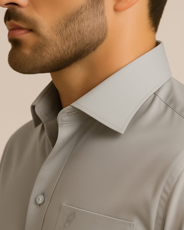 Jeanne Paquin Premium Satin-Weave Shirt-Light Grey